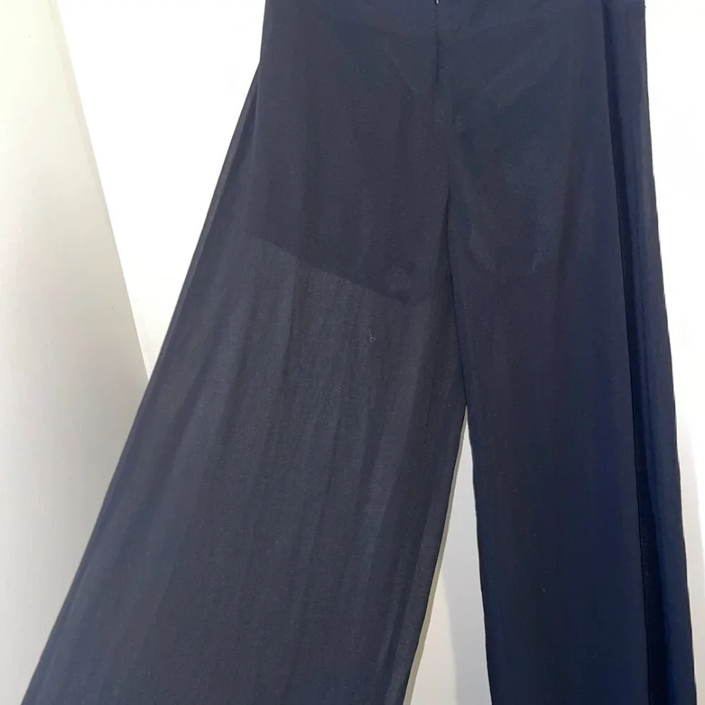 Black Sheer Wide Leg Palazzo Pants – High Waist Zip Back – Size L - Picture 9 of 9